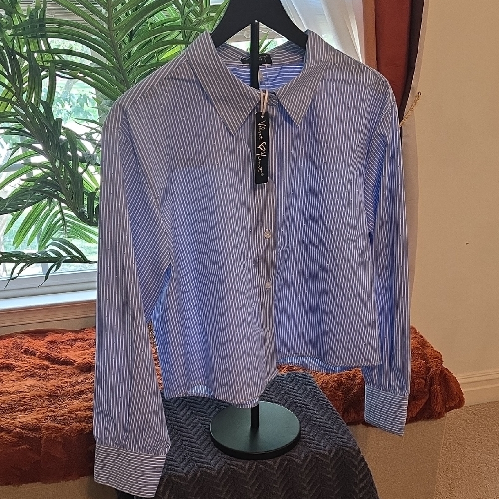 Velvet Heart Striped Blue and White Shirt